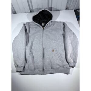 Carhartt Hoodie Mens XL Full Zip Workwear Grunge Y2K Grey Jacket Sweatshirt